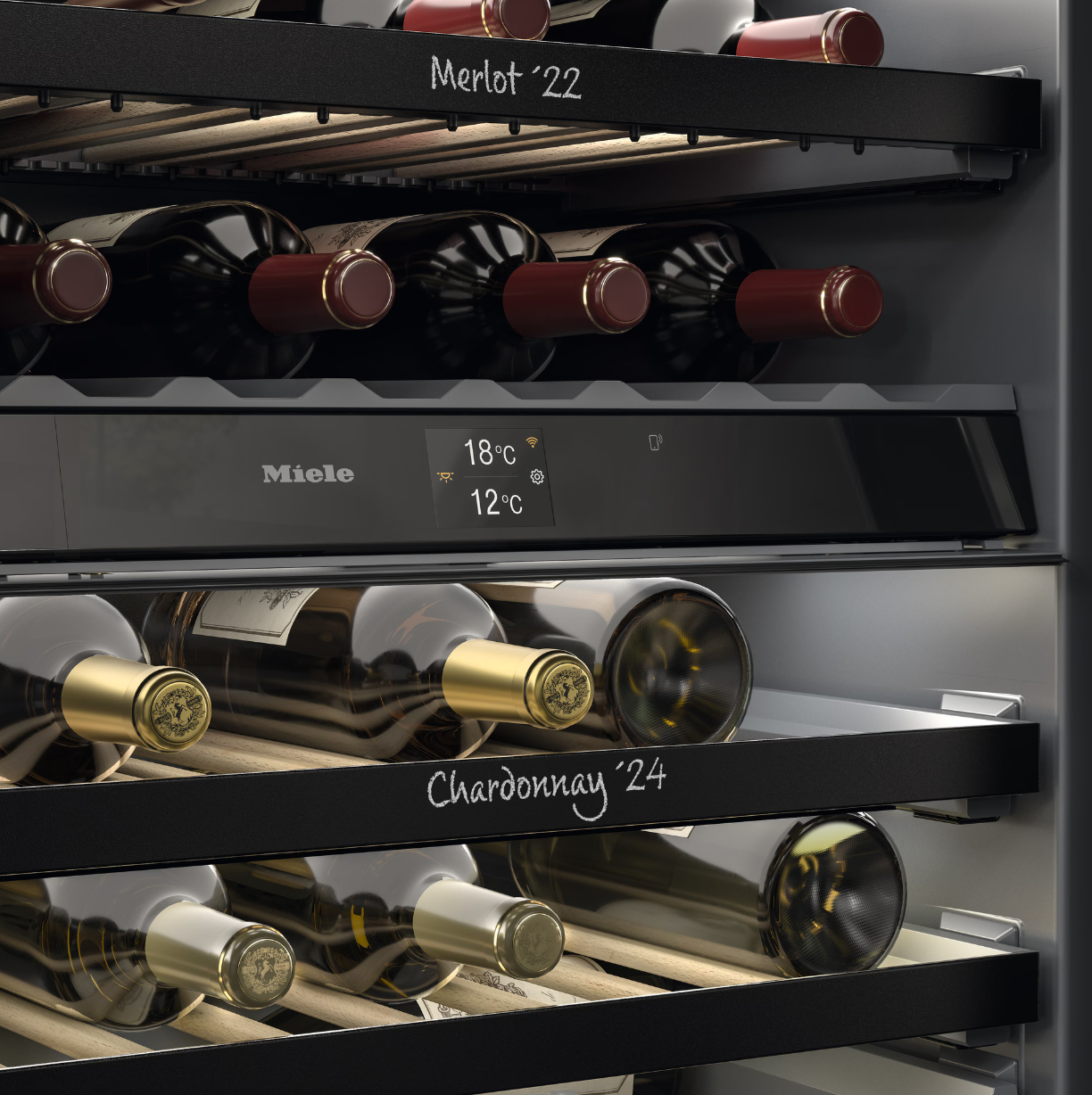 Weinflaschen im Miele Weinkühlschrank